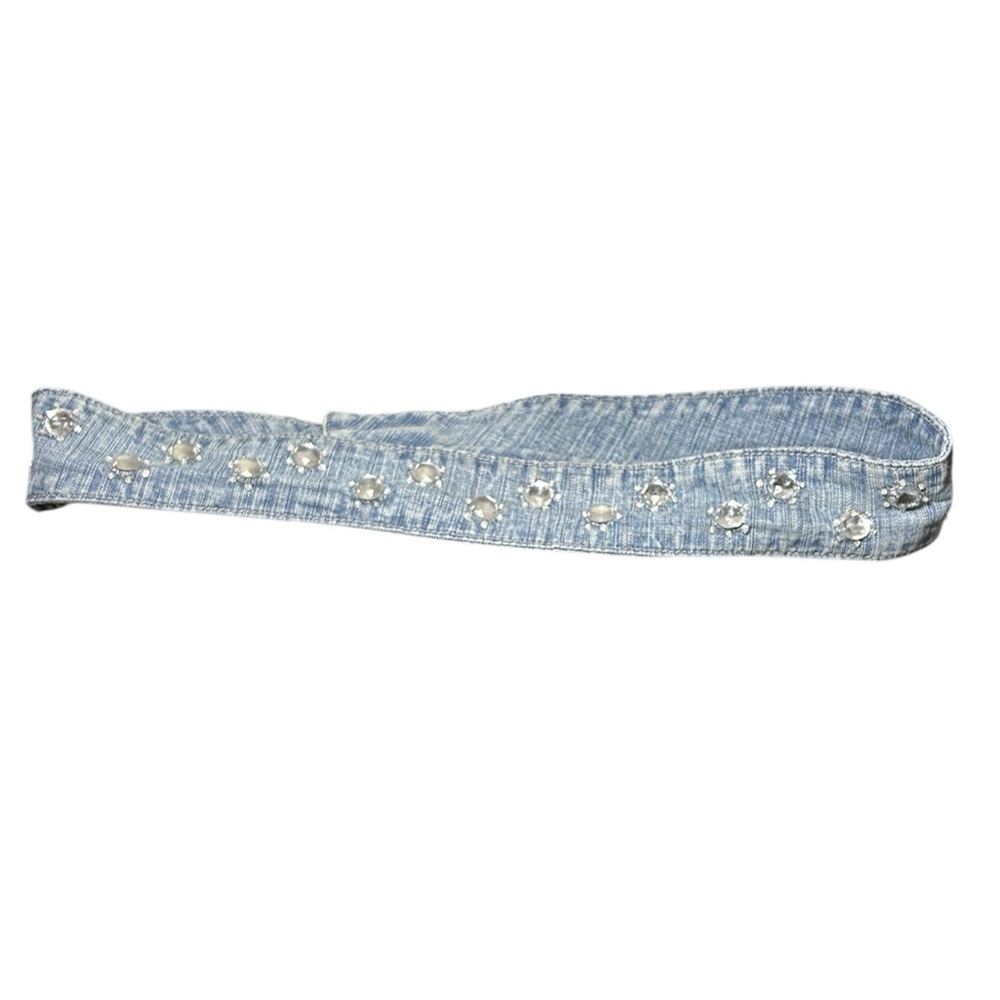 Rhinestone Light Wash Blue Denim Velcro Closure‎ Belt Adjustable Waist Accessory